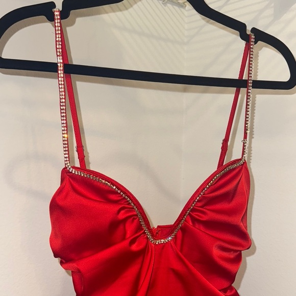 Red Ruched Mini Dress - Picture 2 of 4